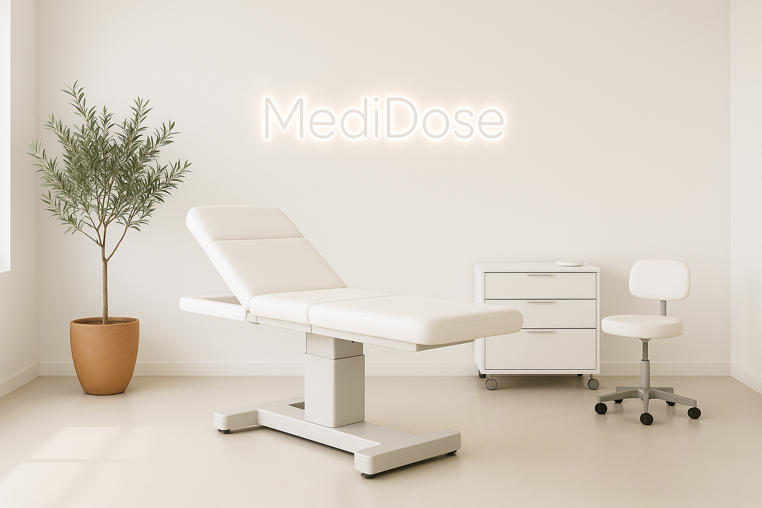 can there be a logo on the back wall in led light up - MediDose - i would also like a olive tree in the corned in a large teracotta planter pot